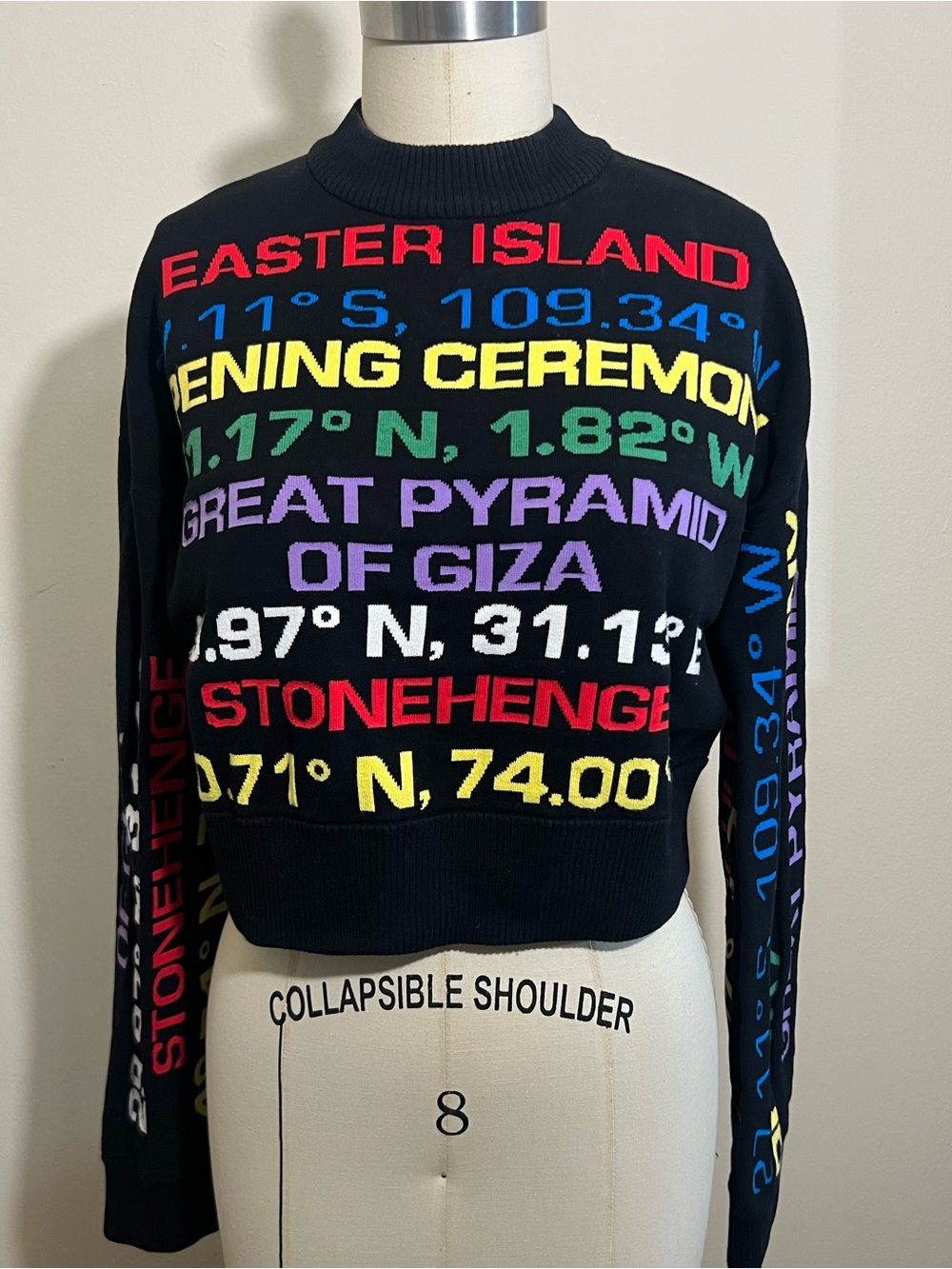 Opening Ceremony Black Multicolor Graphic Text Crewneck Sweater